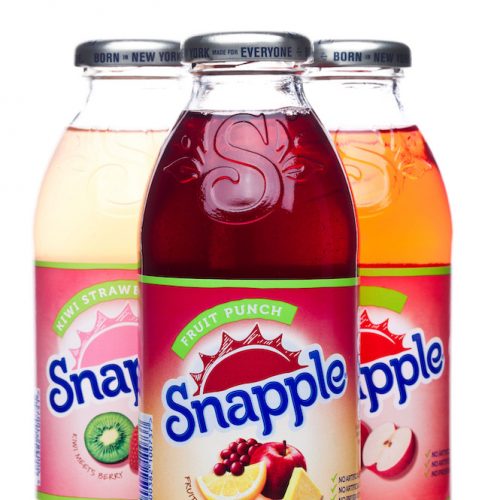 Assorted Diet Snapple tea bottles